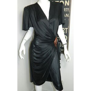 Abby Kent Dress Black Wrap Dress Ruched Sequins Closure 70's DiscoUSA Size Small